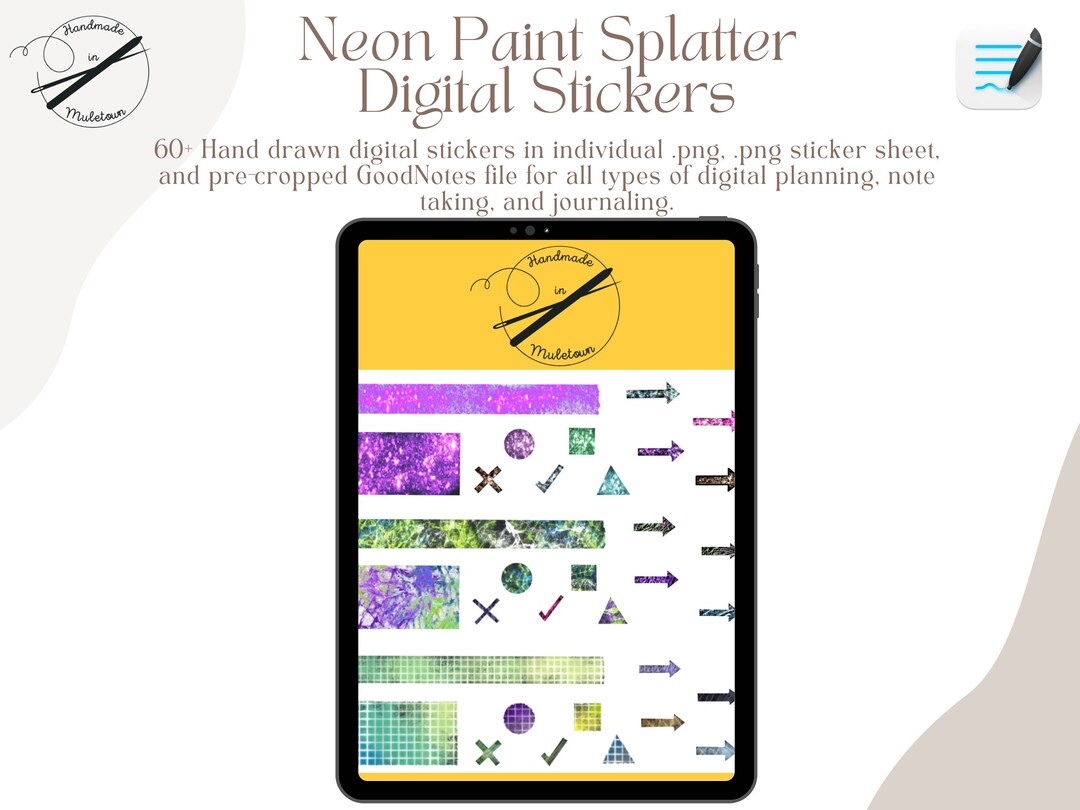 Track Draw Digital Sticker Neon Paint Splatter Digital Stickers | Goodnotes Planner (digital ...