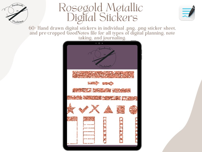 Sticker Notes Gold Rose Gold Metallic Digital Stickers | Goodnotes Planner (digital ...