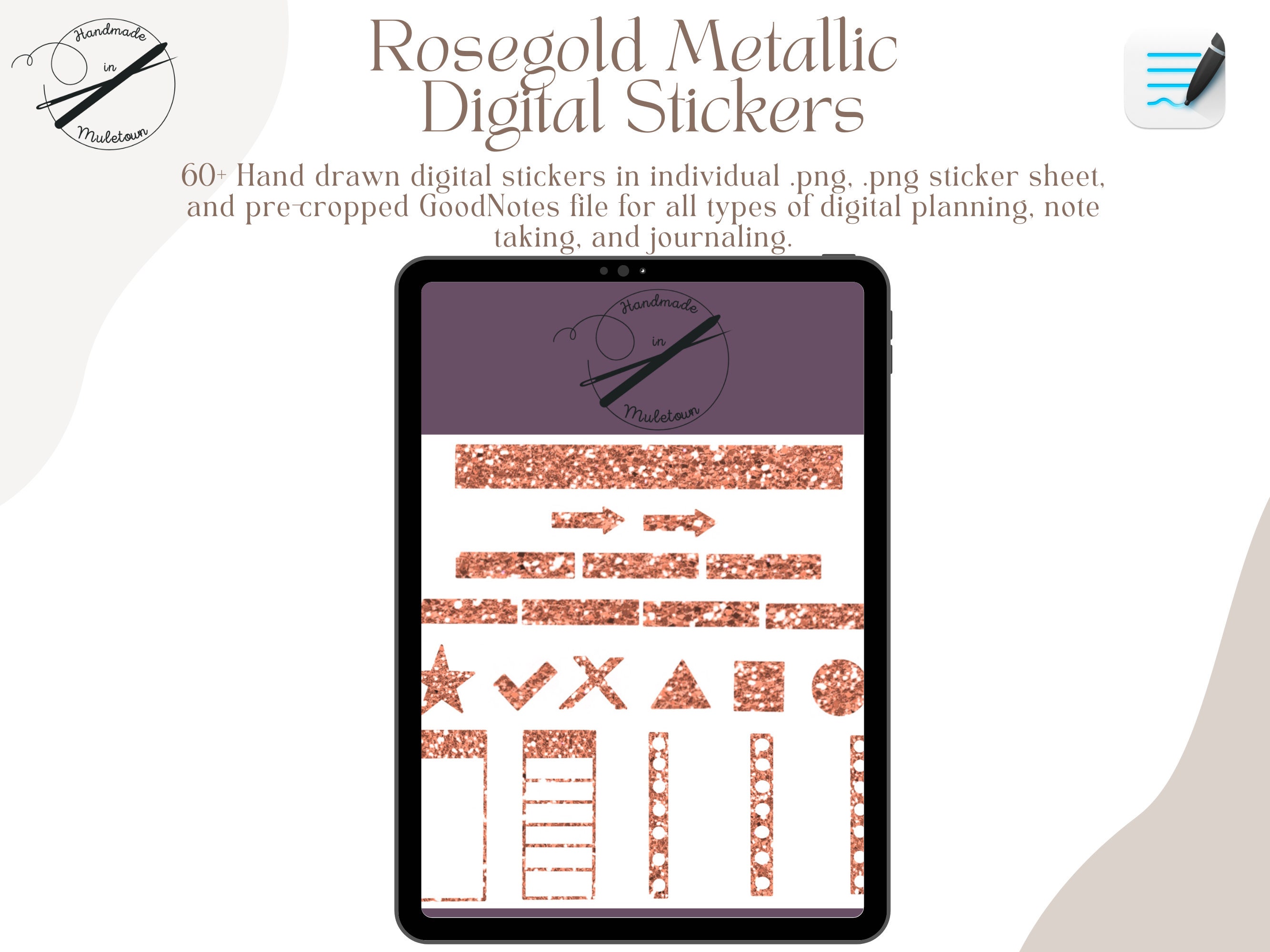 Rose Gold Metallic Digital Stickers | Goodnotes Planner (digital ...
