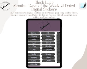 Black Lace Months and Days Digital Stickers for GoodNotes (Digital Download)