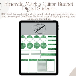 Budget Digital Stickers | Hand Drawn Digital Stickers for Digital Planning & GoodNotes | Emerald Marble Glitter Digital Planner Stickers