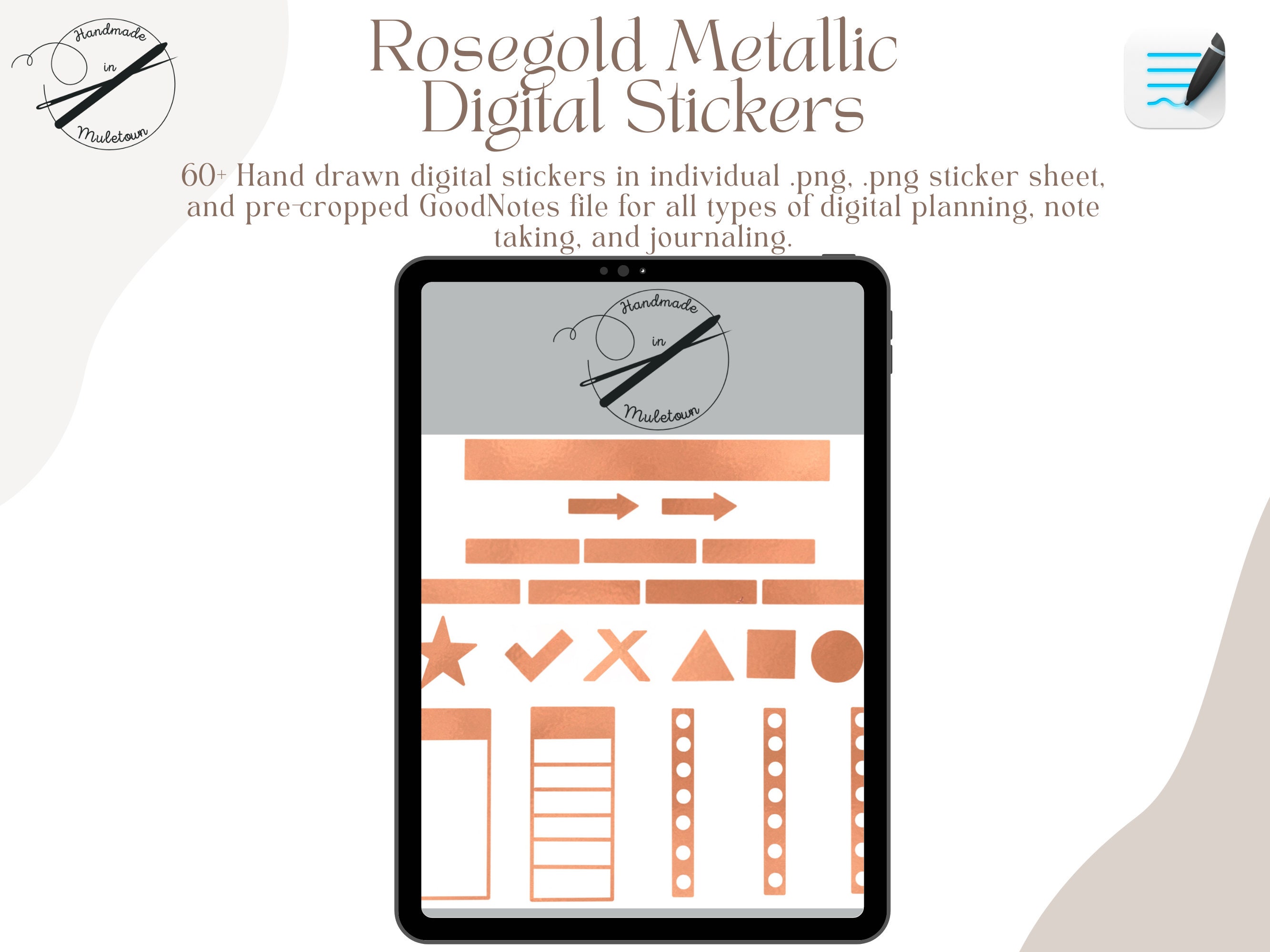 Rose Gold Metallic Digital Stickers | Goodnotes Planner (digital ...