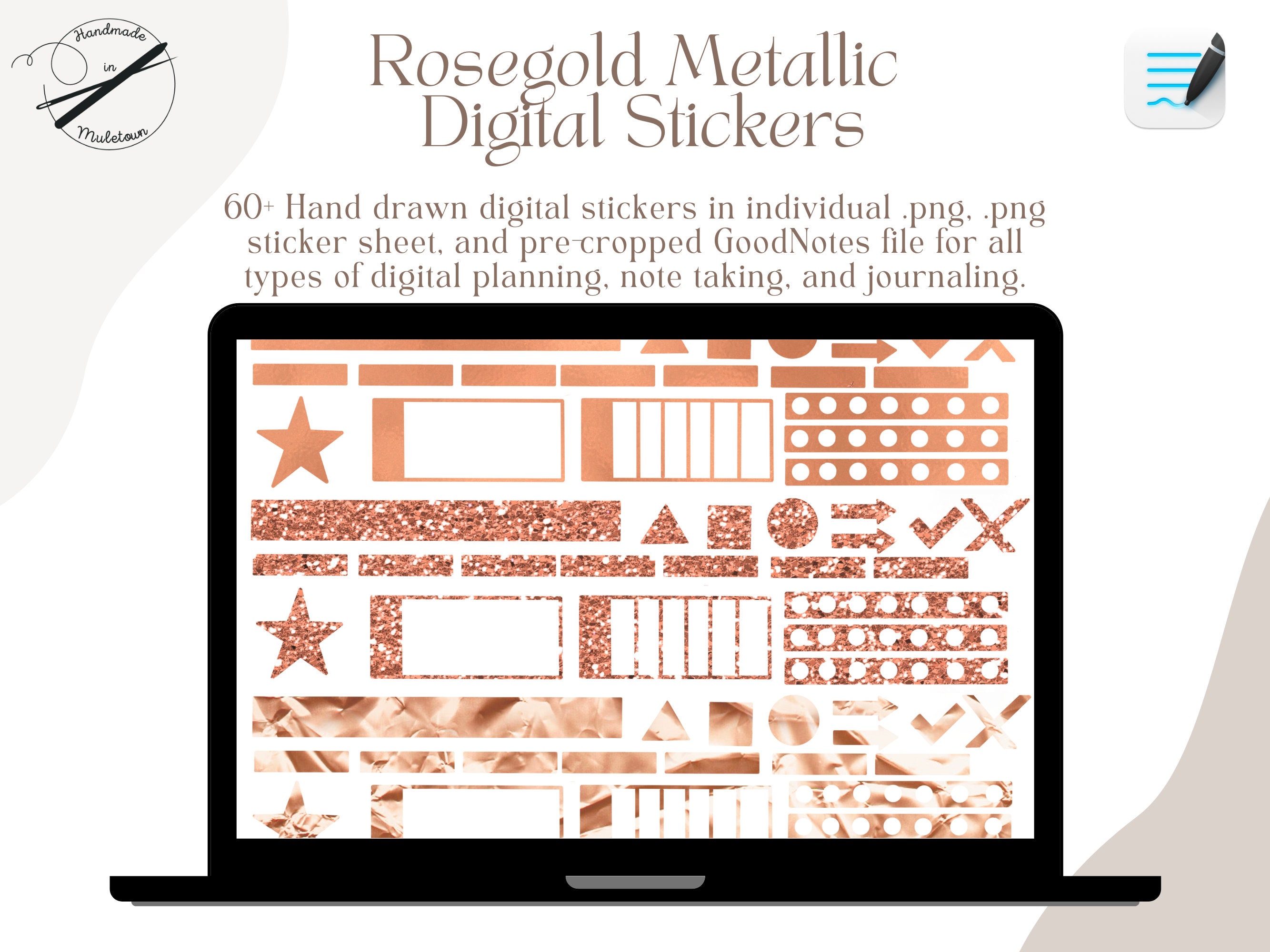 Rose Gold Metallic Digital Stickers | Goodnotes Planner (digital ...