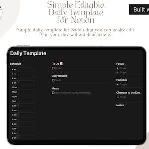 Simple Editable Daily Template for Notion, Minimalist Notion Planner, Distraction-free Planner Template, ADHD Planner Template, Life Planner
