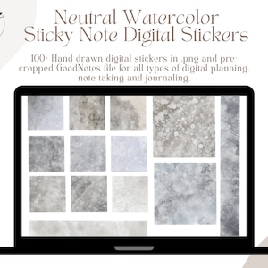 Sticky Note and Widget Hand Drawn Digital Stickers for Digital Planning & GoodNotes | Neutral Watercolor Digital Planner Stickers