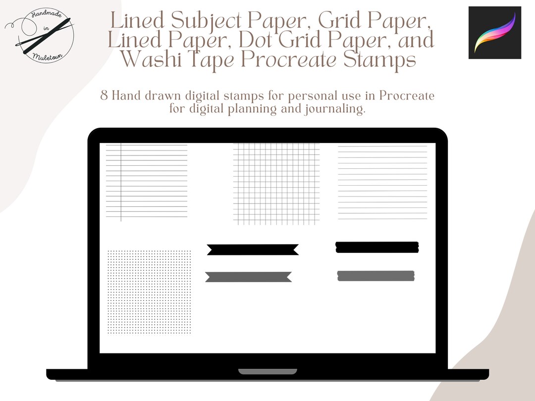 Paper Procreate Stamp Lined Subject, Grid Paper, Lined Paper, Dot Grid