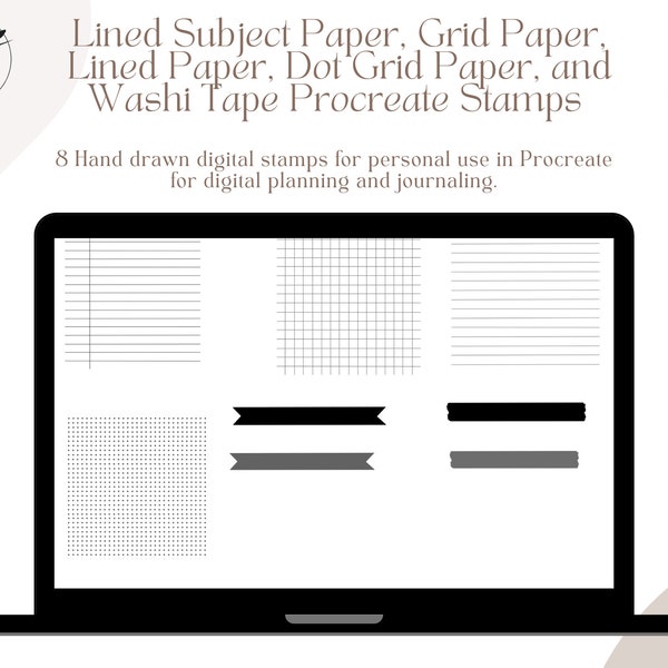 Paper Procreate Stamp | Lined Subject, Grid Paper, Lined Paper, Dot Grid Paper, and Washi Tape Procreate Stamps | Procreate Brushes