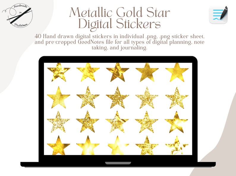 Gold Star Digital Stickers | Metallic Planner Decorations (goodnotes ...