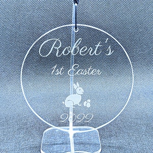 Personalised Laser Engraved Glass Circle Hanging Decoration, Ideal for Christening, Naming Ceremony, Birthday, Christmas, Easter, New Born,