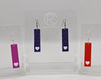 Heart Pendant Earrings, A range of colours, Lightweight Acrylic Bold Bright Colourful Drop Dangly Jewellery Love Gift  Present