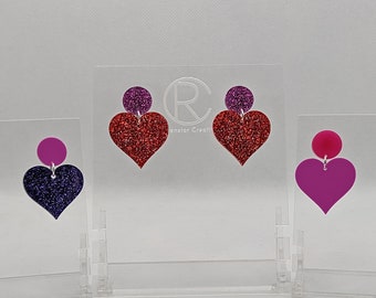 Heart Stud Earrings in a Range of Colours Lightweight Acrylic Bold Bright Colourful Drop Dangly Jewellery Love Gift  Present