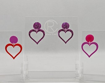 Heart Stud Earrings in a Range of Colours Lightweight Acrylic Bold Bright Colourful Drop Dangly Jewellery Love Gift  Present