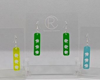 Bar Pendant Clover Earrings, Saint Patrick's Day Celebration, Lightweight Bold Bright Drop Dangly Jewellery Gift  Present