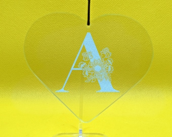 Unique Personalised Laser Engraved Glass Heart with Flowers & Bee Hanging Decoration, Birthday Gift, Thank you Teacher,  Present