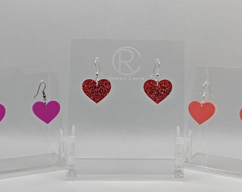 Heart Earrings, A range of colours, Lightweight Acrylic Bold Bright Colourful Drop Dangly Jewellery Love Gift  Present