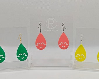 Freches Gesicht Acrylohrringe, Smiley Glückliches Gesicht Große Auswahl an Farben, einschließlich Neon, Leicht, Bold & Bright Dangly Geschenk vorhanden