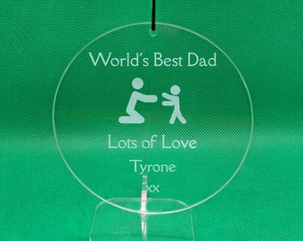 Personalised Gift, Glass Circle, Hanging Decoration, Engraved Message Fathers Day, Ideal gift for the special person in your life