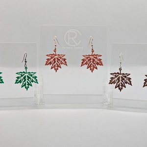 Herbst Herbst Ahornblatt Ohrringe, leichtes Acryl, mutig hell bunt, Pflanzentropfen baumelnd Naturschmuck, Liebesgeschenk vorhanden
