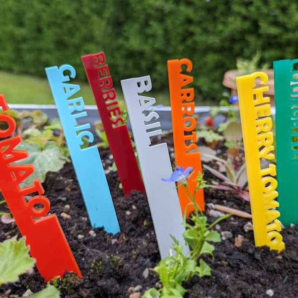 Personalised Garden Stakes, Create Your Own Custom Acrylic Plant name Marker/Labels/Stakes, Garden Flower, Fruit and Veg Labels, Any Text