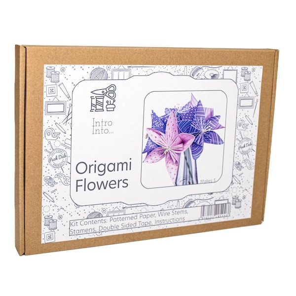 Intro into Origami Flowers Craft Kit, Everything you need to make 5 Stunning Folded Patterned Paper Flowers,  Great Gift for