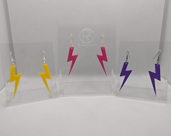 Lightning Bolt Earrings, Neon Colours Available, Lightweight Acrylic, Bold, Bright, Festival Jewellery, Drop Dangly,  Gift