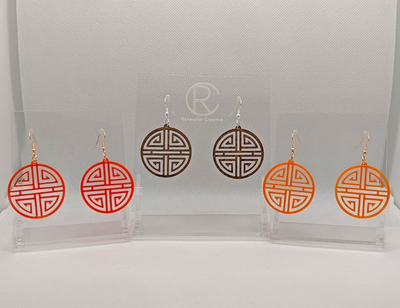 Geometric Korean Inspired Earrings, Wood or Acrylic, Other Colours, Lightweight, Bold & Bright, Dangly Jewellery, Gift