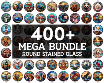 400+ Round Stained Glass Bundle, Stained Glass Clipart, 300 Dpi Transparent Background, Design Bundle, Digital Download, Commercial Use
