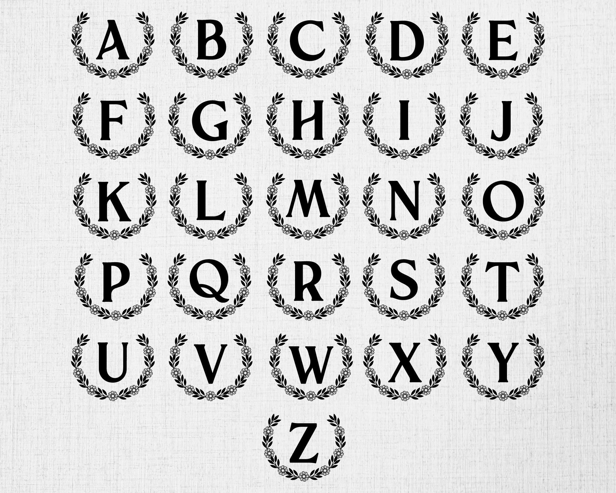 Alphabet Frame Svg, Alphabet Wreath Svg, Leafy Wreath Svg, Digital ...