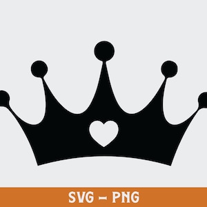 Crown with Heart Svg, Digital Download, Royal Crown Svg, Prince Crown Svg, Tiara Queen Svg, King Crown Svg, Silhouette, Printable Cut File