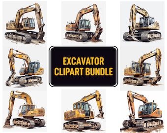 Excavator Clipart, 12 High quality JPG files, Construction Vehicles, Excavator Bundle, Digital Download, Commercial Use