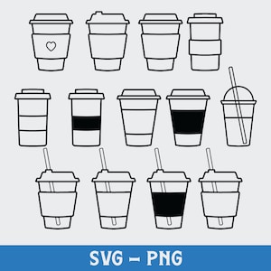 Coffee Cup Bundle Svg, Digital Download, Takeaway Cup Svg, Silhouette, Starbucks Cup Svg, Coffee Cup Svg, Printable, Cricut, Svg Cut File