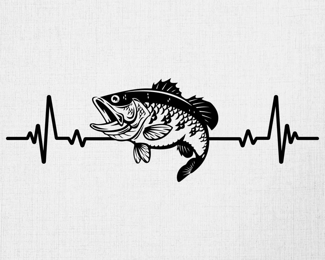 Bass Fish Heartbeat Svg, Digital Download, Heartbeat Svg, Fish Svg, Silhouette, Fishing Cut File