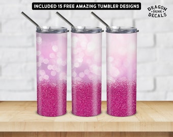 Hot Pink Tumbler Wrap Png, Sublimation Design, Glitter Tumbler Wrap Png, 20 Oz Skinny Tumbler Png, Digital Download, Gradient Tumbler Png