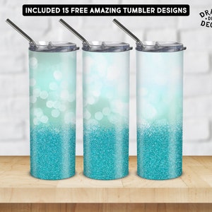 Teal Tumbler Wrap Png, Sublimation Design, Glitter Tumbler Wrap Png, 20 Oz Skinny Tumbler Png, Digital Download, Gradient Tumbler Png