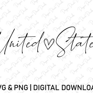 United States Svg, Digital Downloads, America Svg, Cursive Font Svg, USA Shirt Svg, Printable, Heart Svg, USA Svg, Cricut, Svg Cut File