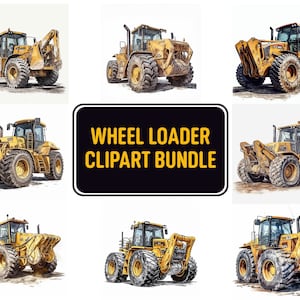 Wheel loader Clipart, 12 High quality JPG files, Construction Vehicles, Wheel loader Bundle, Digital Download, Commercial Use