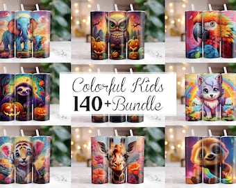 140+ Colorful Kids Tumbler Bundle, 20oz Skinny Tumbler Sublimation, Design Bundle, Digital Download, Straight & Tapered Tumbler, Tumbler Png