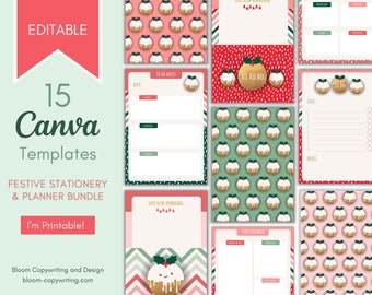 Printable Christmas Planner and Stationery Bundle | Customisable A4 Canva Templates |  Deluxe Matching Festive Planner Template Bundle