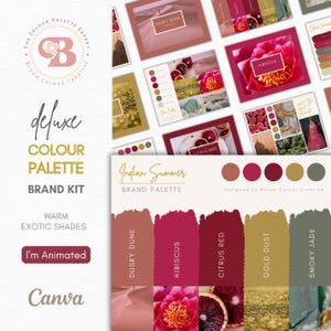 India-Inspired Luxury Brand Colour Palette – Canva Templates with Hex Codes – Rich Red Branding Kit – Exotic Warm Autumn Brand Colours