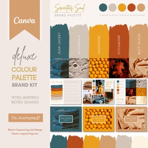 Deluxe Brand Palette  | Editable Canva Colour Palette with Hex Codes | Small Business Branding Kit | Bright 1970s Retro Colour Palette