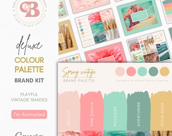 Vintage Spring Brand Colour Palette - Canva Brand Kit with Hex Codes - Retro Floral Branding for Handmade, Fashion and Wedding Businesses