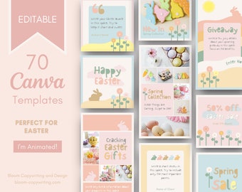 70 Pastel Easter Instagram Templates | Customisable Canva Templates for Social Media | Matching Small Business Template Bundle