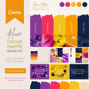 Deluxe Brand Palette  | Editable Canva Colour Palette with Hex Codes | Small Business Branding Kit | Bright 1990s Retro Colour Palette