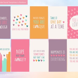 50 Positivity & Mental Health Story Templates Rainbow Customisable Canva Templates Inspirational Quotes Matching Template Bundle image 3