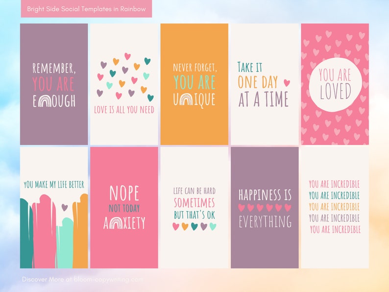 50 Positivity & Mental Health Story Templates Rainbow Customisable Canva Templates Inspirational Quotes Matching Template Bundle image 3