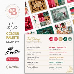 Christmas Colour Palette with Fonts - Canva Brand Palette with CMYK, RGB & Hex Codes - Luxury Colour Branding Kit - Canva Font Pairing Guide
