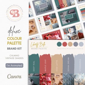 Vintage American Brand Colour Palette for Canva – Liberty Belle Patriotic Branding Kit – Red Blue Teal and Beige with Hex Codes