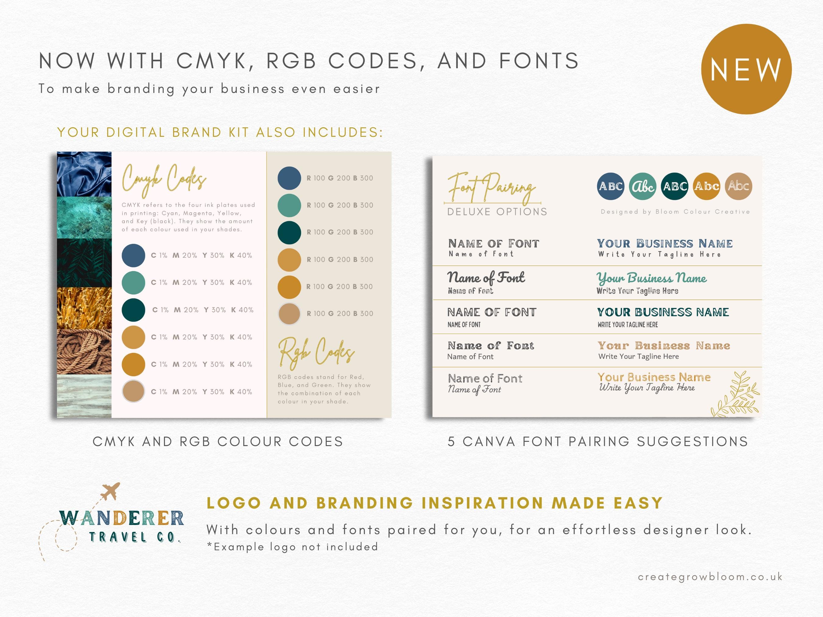 Travel Brand Colour Palette With Fonts - Canva Brand Palette With CMYK ...
