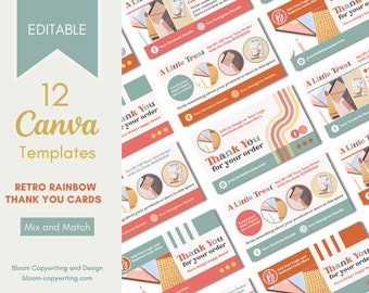 Thank You Business Cards  | Customisable Canva Thank You Card Templates | Small Business Branding Kit | Retro Rainbow Small Business Cards