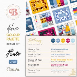Greek Brand Colour Palette with Fonts - Canva Brand Palette with CMYK, RGB & Hex Codes - Luxury Brand Kit - Canva Colour Palette with Fonts